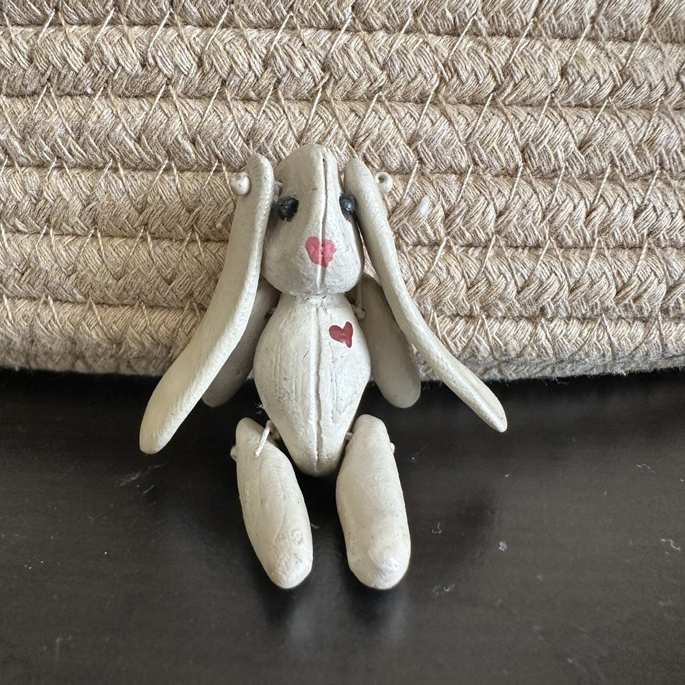 Miniature‎ Jointed Bunny Rabbit Small Sitter Heart On Chest